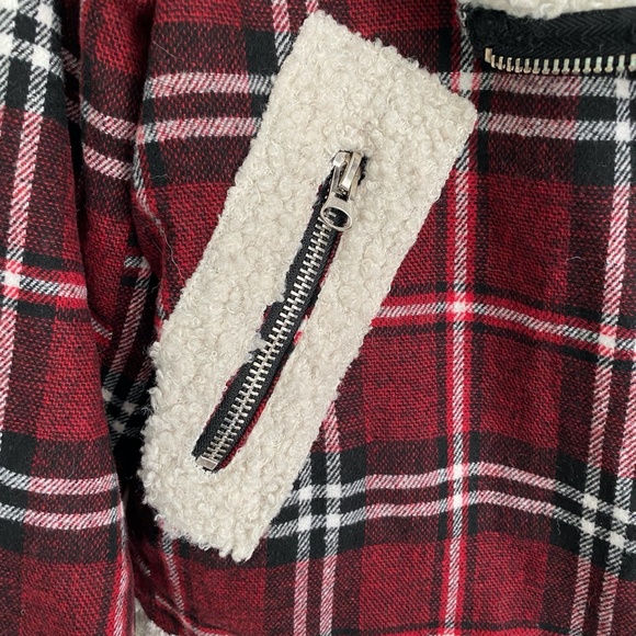 NWOT Native Rose Plaid Jacket Faux Shearling Moto Jacket - Picture 2 of 7